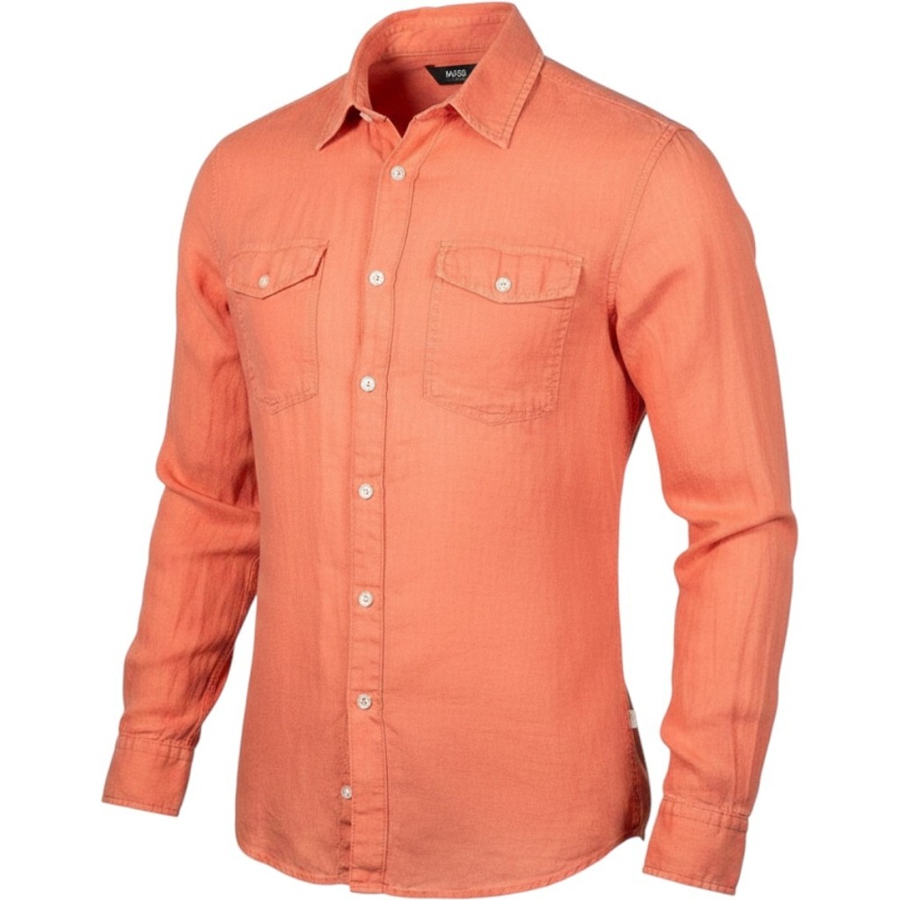 Hugo Boss Orange Mens Linen Button Down Shirt Coral Orange Long Sleeve Large